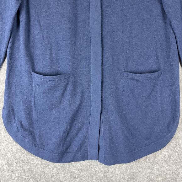 J Jill Wool Blend Longline Cardigan Sweater Womens PM Blue Curved Hem Pocket - Picture 3 of 13